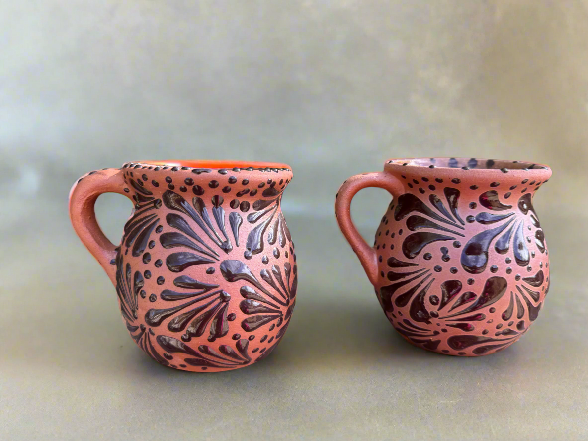 Set Of Barro Mugs/ Terracotta base with brown strokes