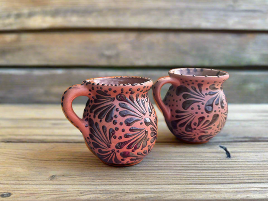 Set Of Barro Mugs/ Terracotta base with brown strokes