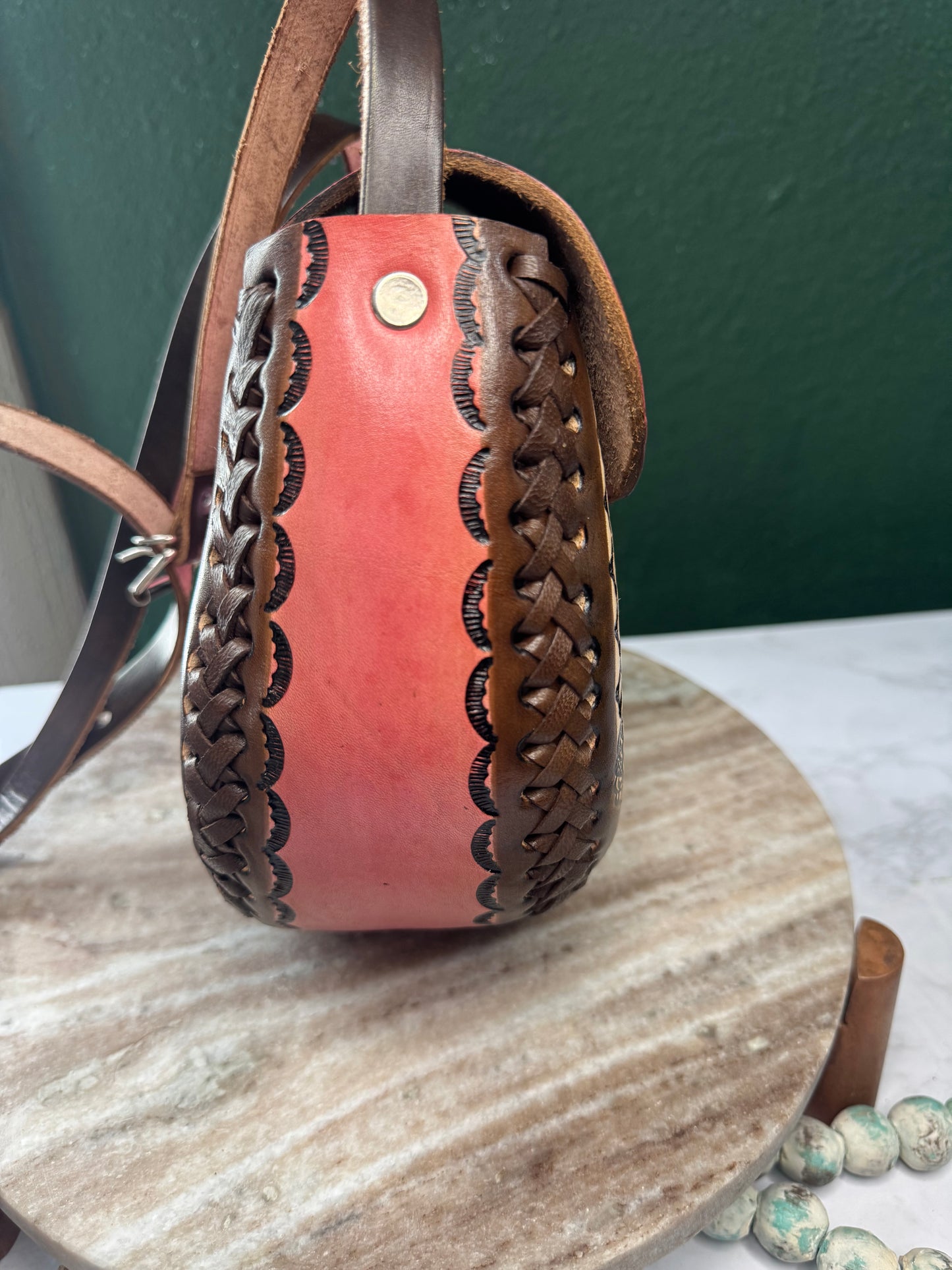 Bolsa de piel Artesanal Sunflower & Butterfly Pink