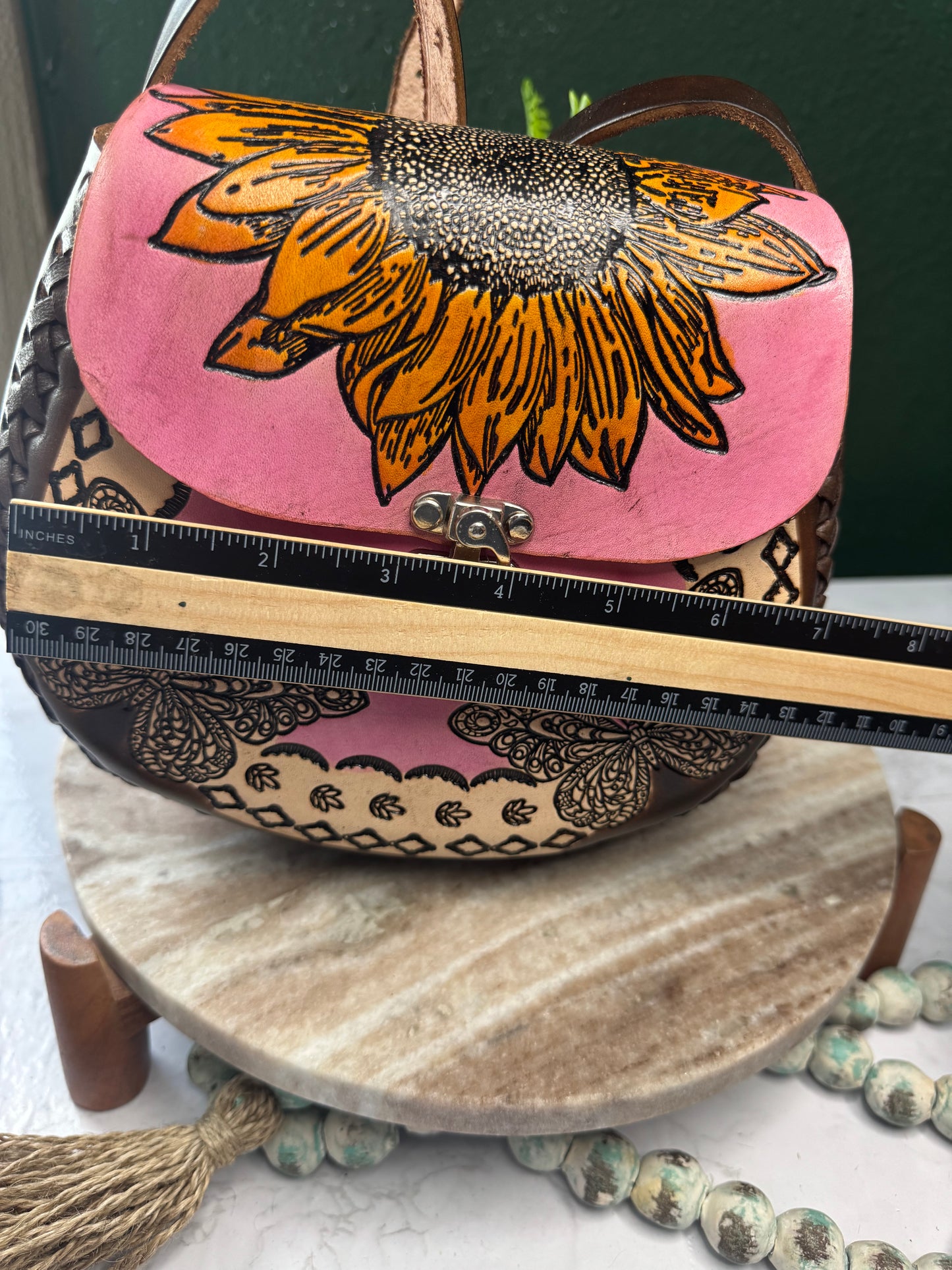 Bolsa de piel Artesanal Sunflower & Butterfly Pink