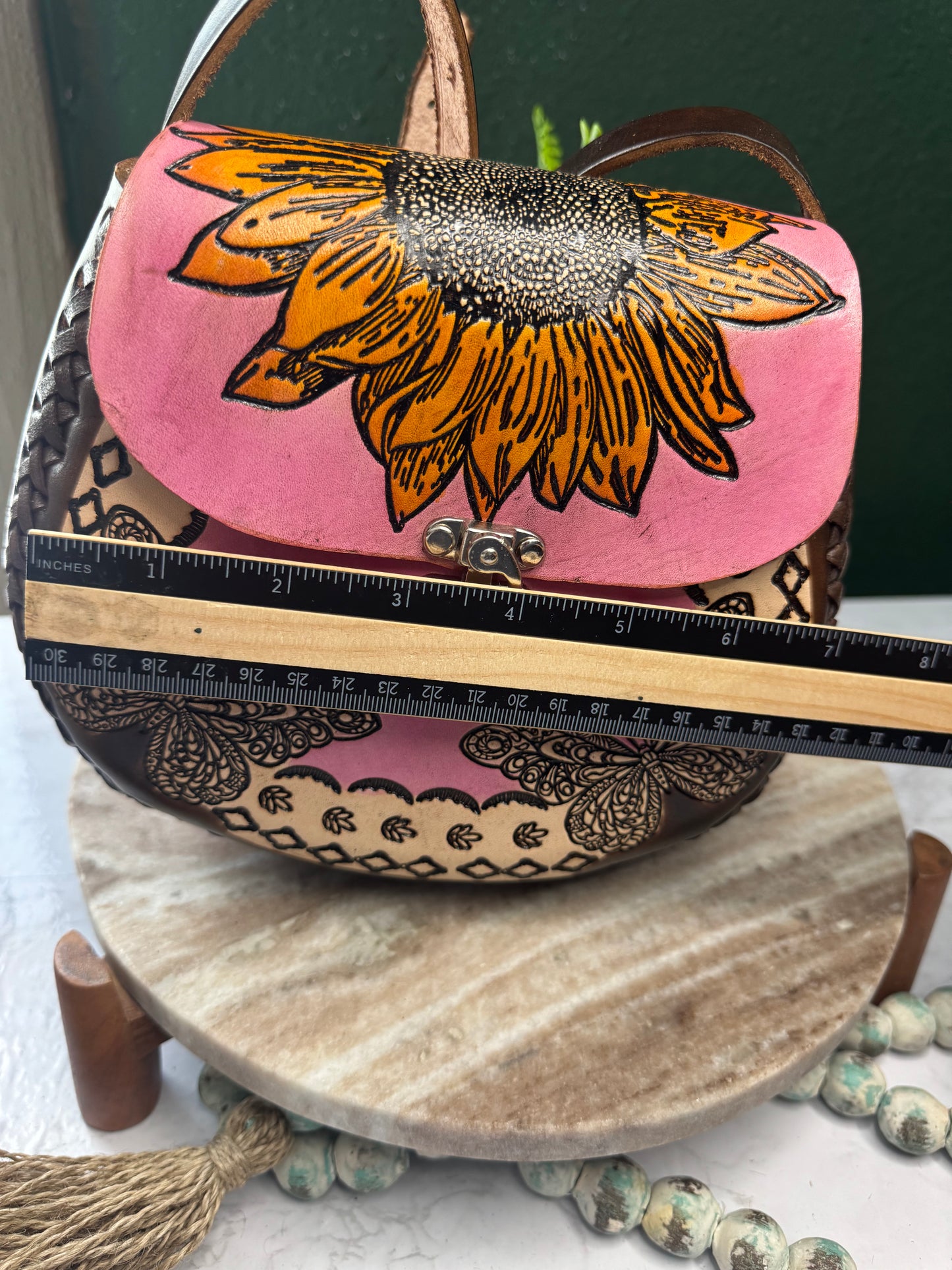 Bolsa de piel Artesanal Sunflower & Butterfly Pink