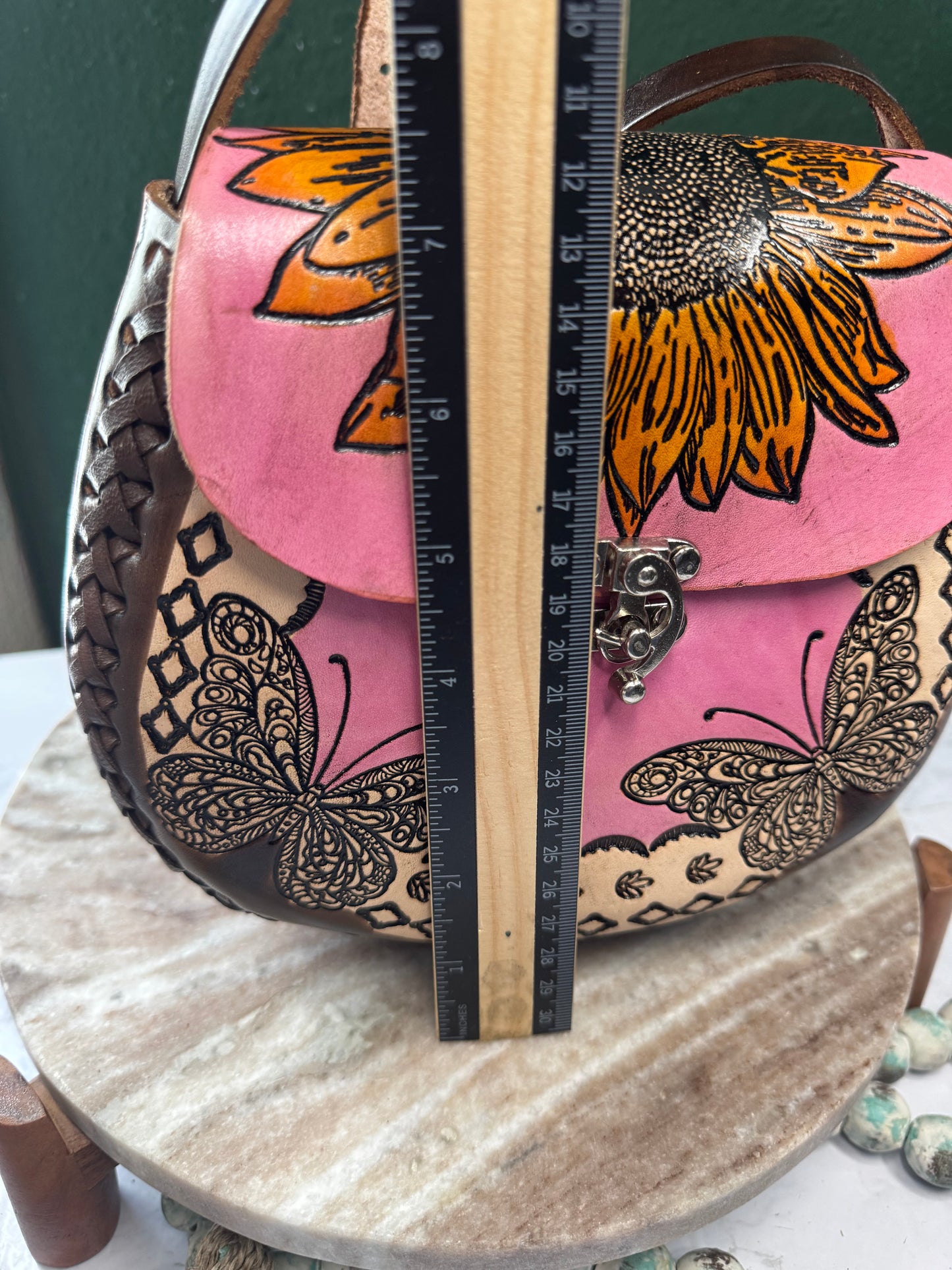 Bolsa de piel Artesanal Sunflower & Butterfly Pink