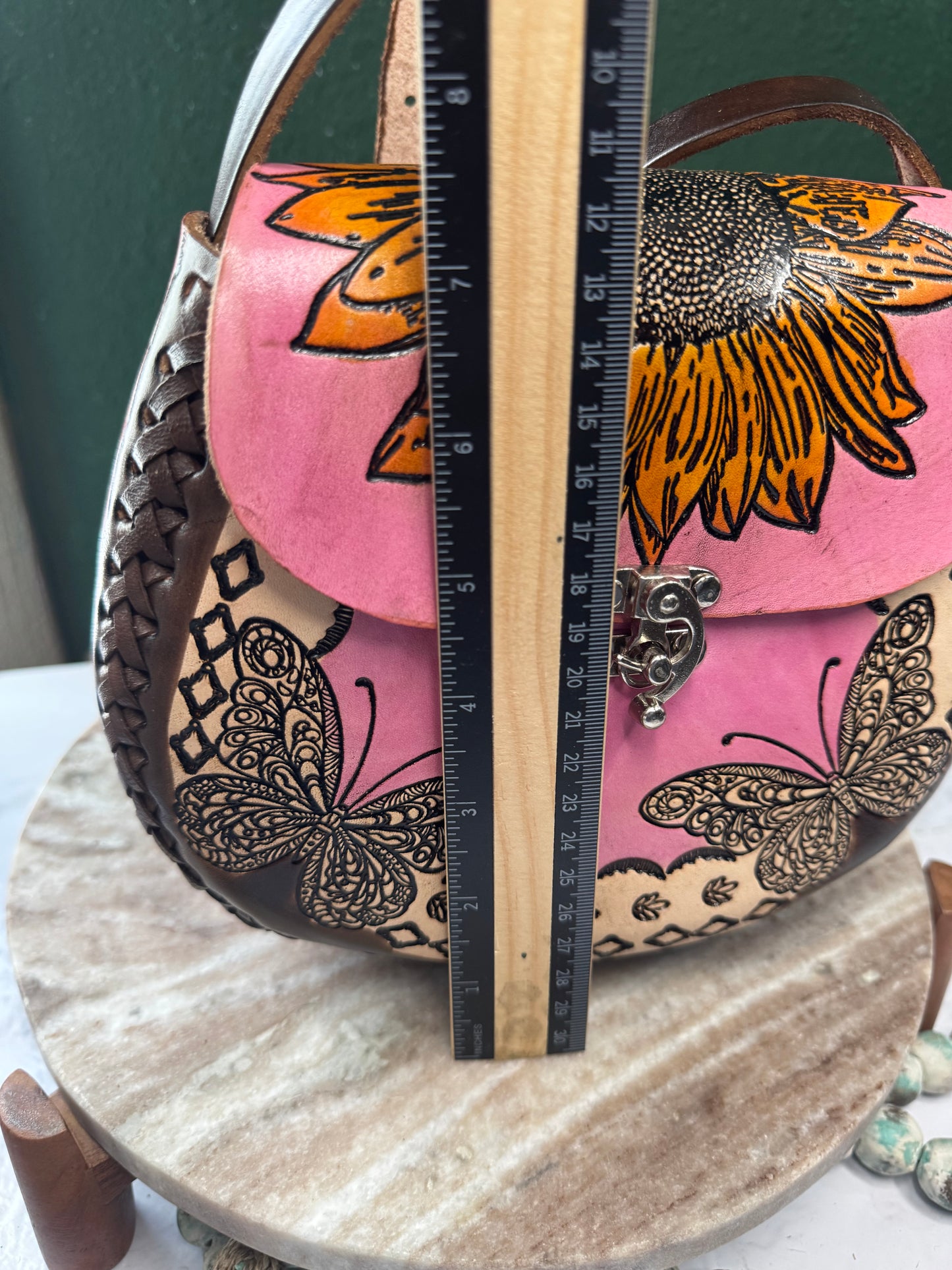 Bolsa de piel Artesanal Sunflower & Butterfly Pink