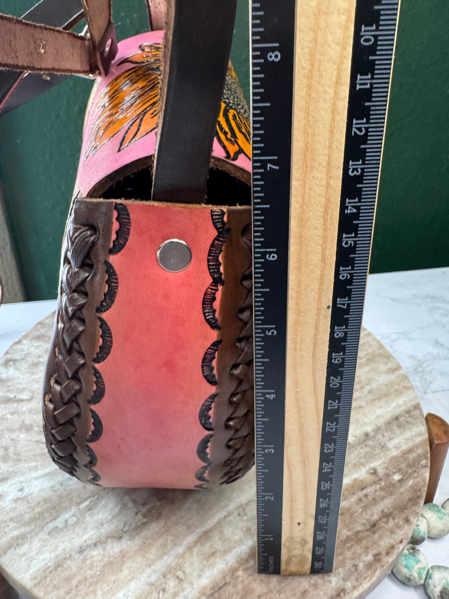 Bolsa de piel Artesanal Sunflower & Butterfly Pink