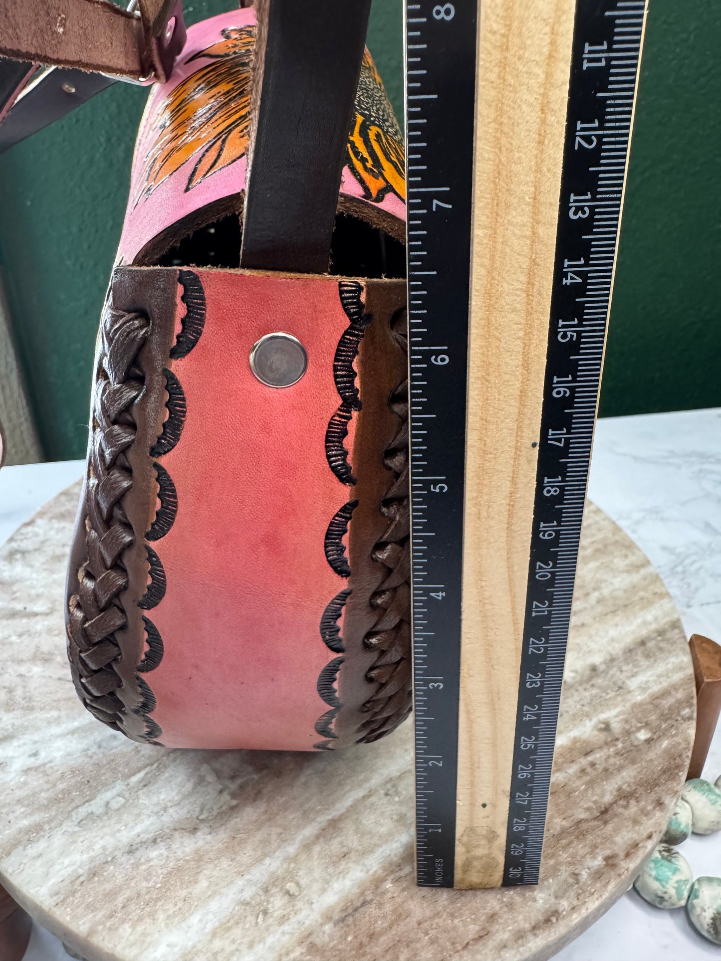 Bolsa de piel Artesanal Sunflower & Butterfly Pink