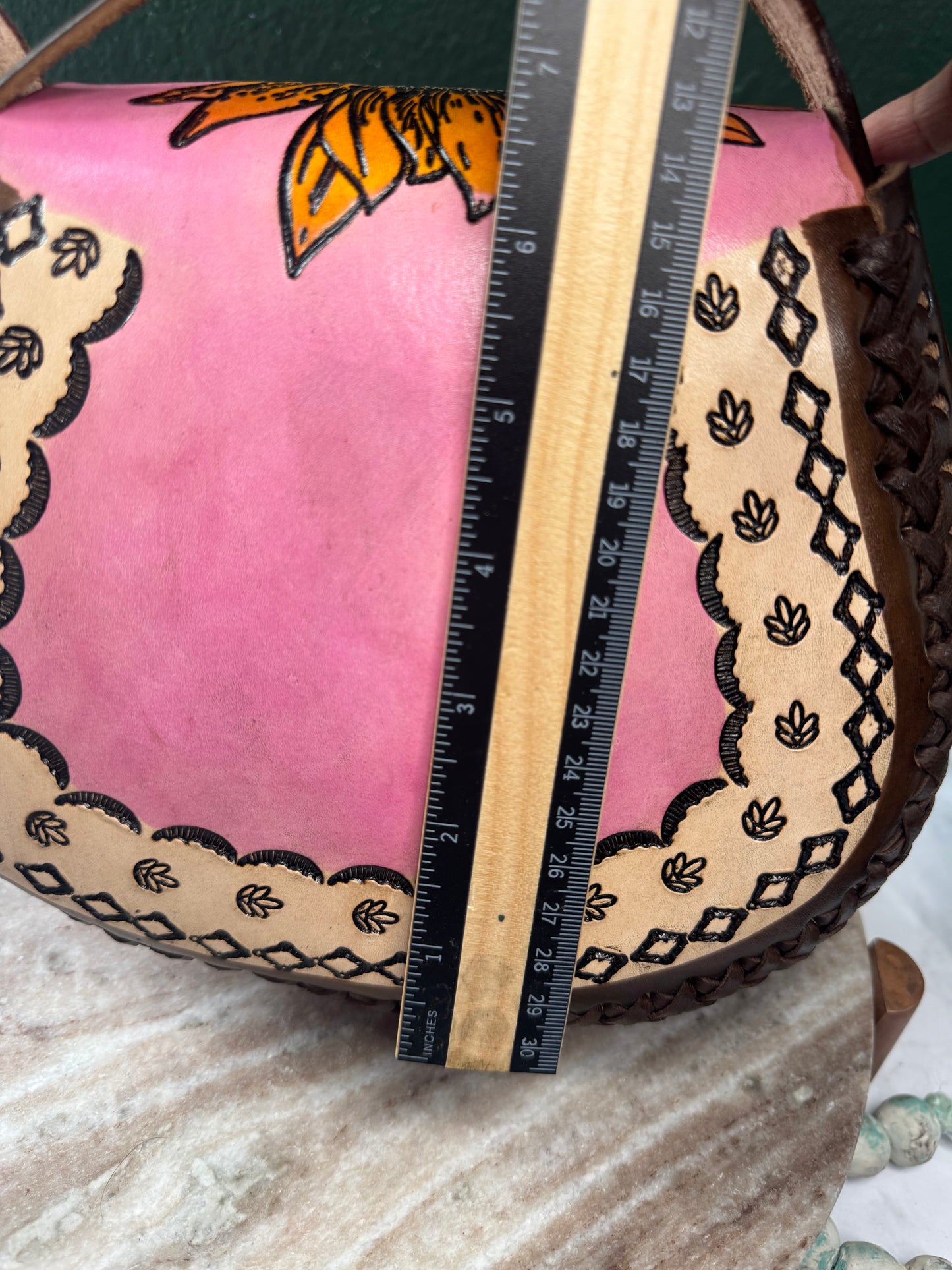 Bolsa de piel Artesanal Sunflower & Butterfly Pink