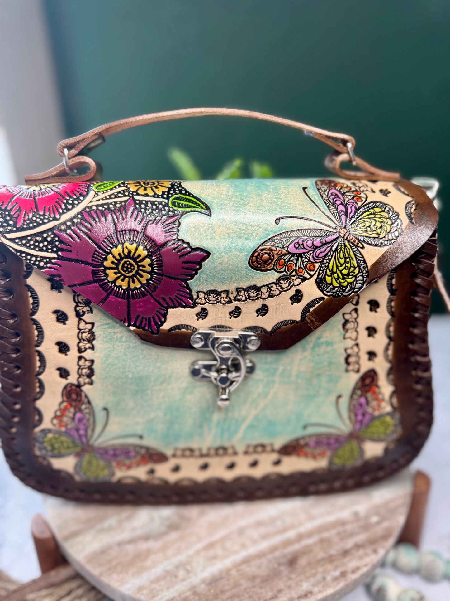 Bolsa de Piel /Leather hand painted