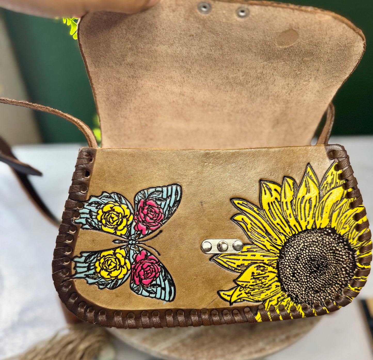 Leather purse Hand painted / bolsa Artesanal