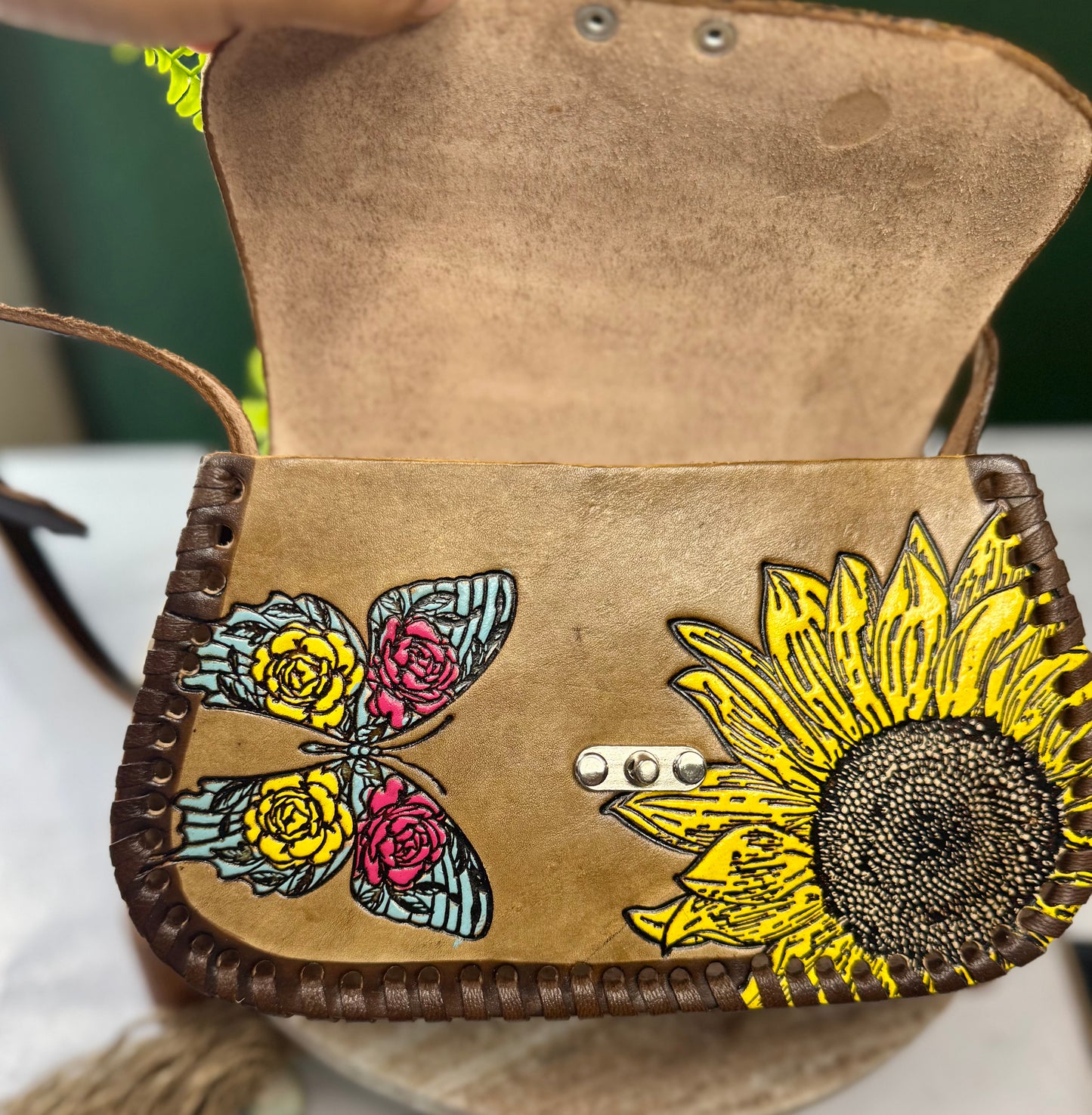 Leather purse Hand painted / bolsa Artesanal