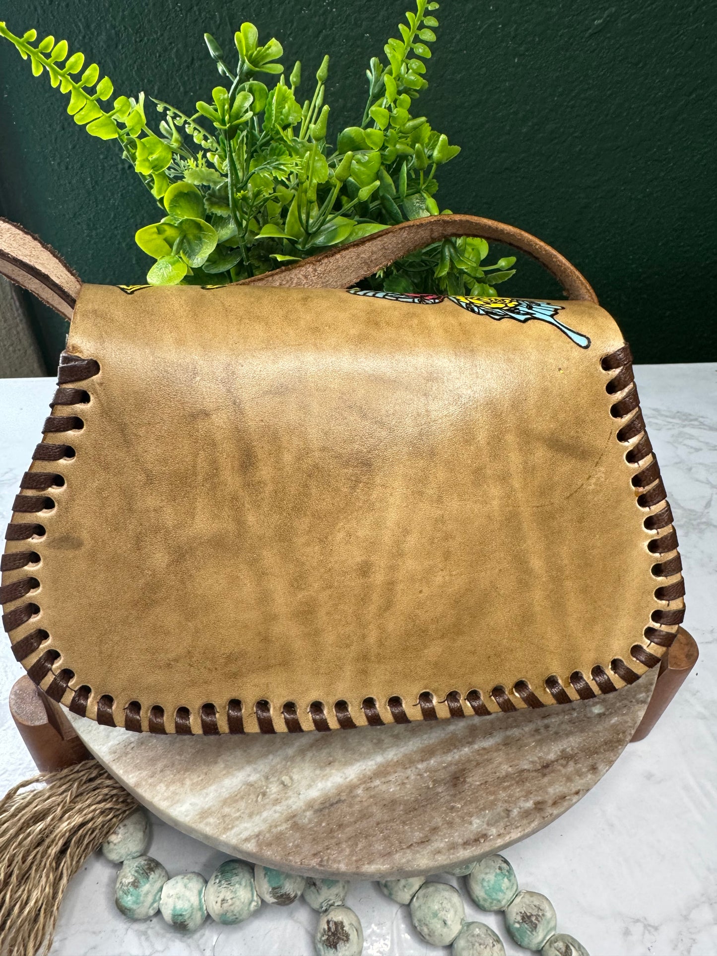 Leather purse Hand painted / bolsa Artesanal
