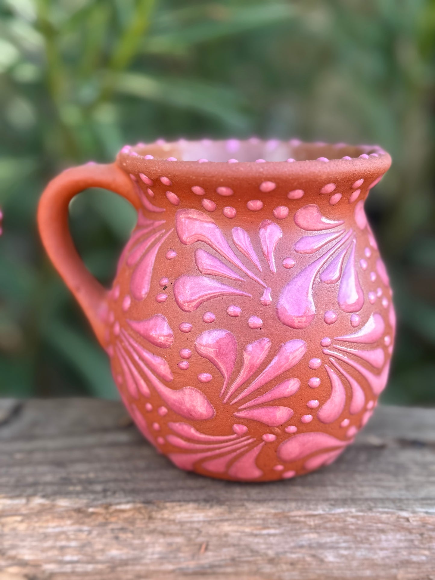 Set of Barro Talavera Style Mugs /Terracotta Base color with pink strokes