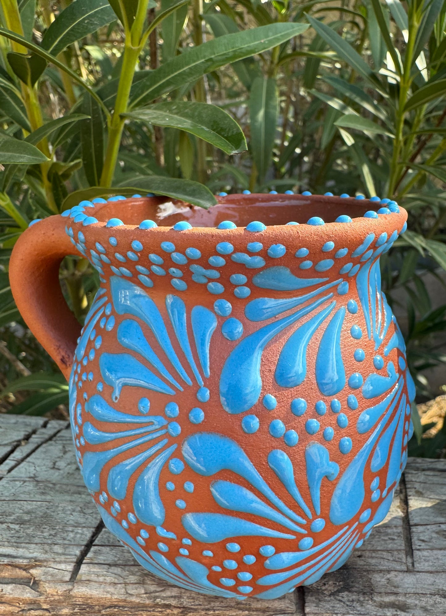 Set of Mugs / Terracotta Color base with blue