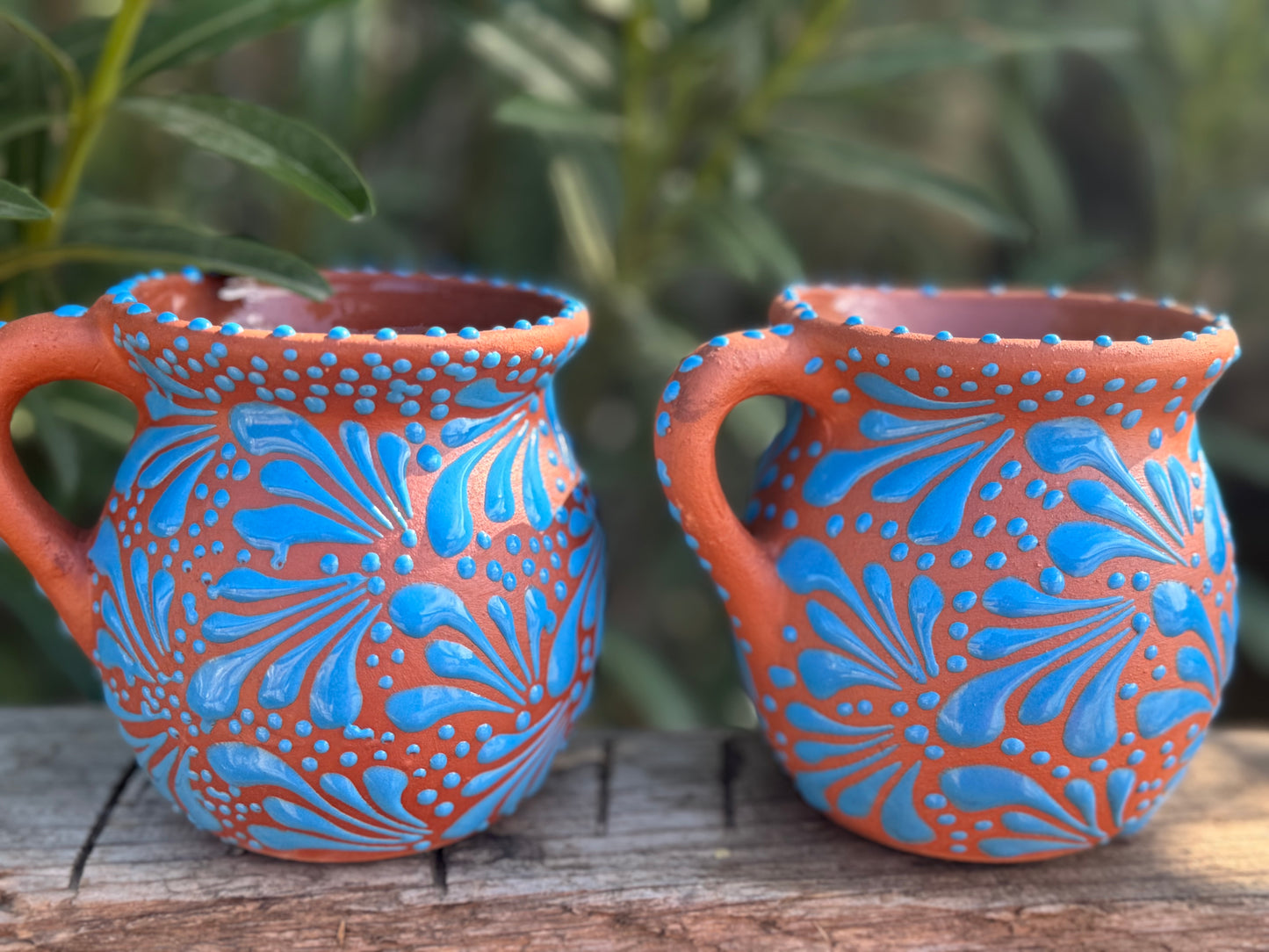 Set of Mugs / Terracotta Color base with blue
