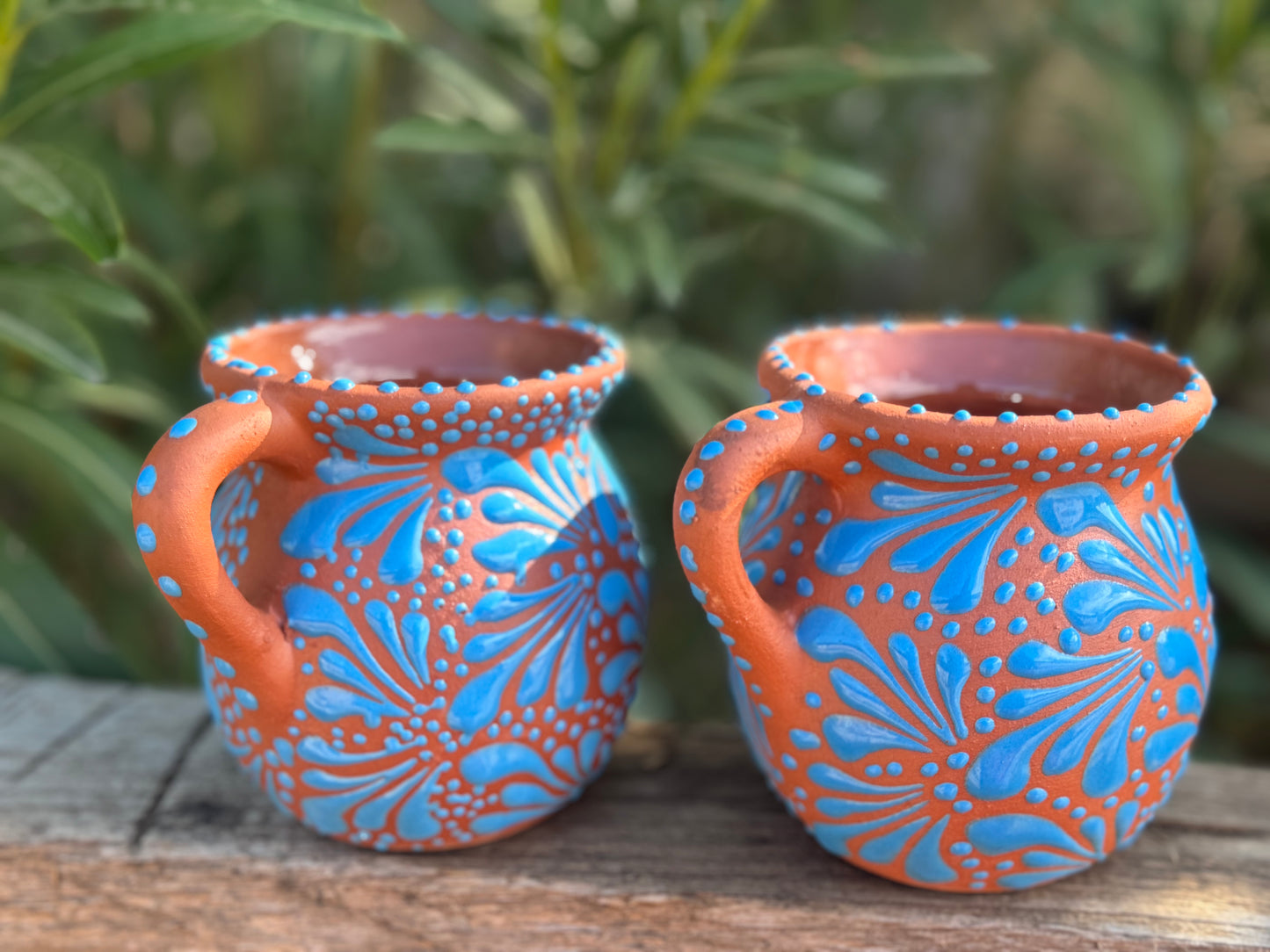 Set of Mugs / Terracotta Color base with blue