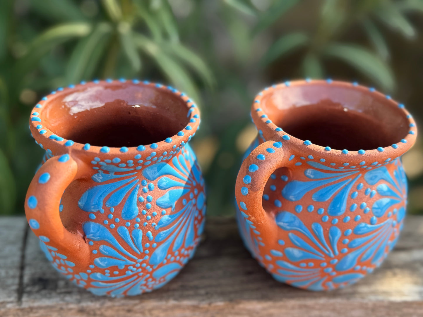 Set of Mugs / Terracotta Color base with blue