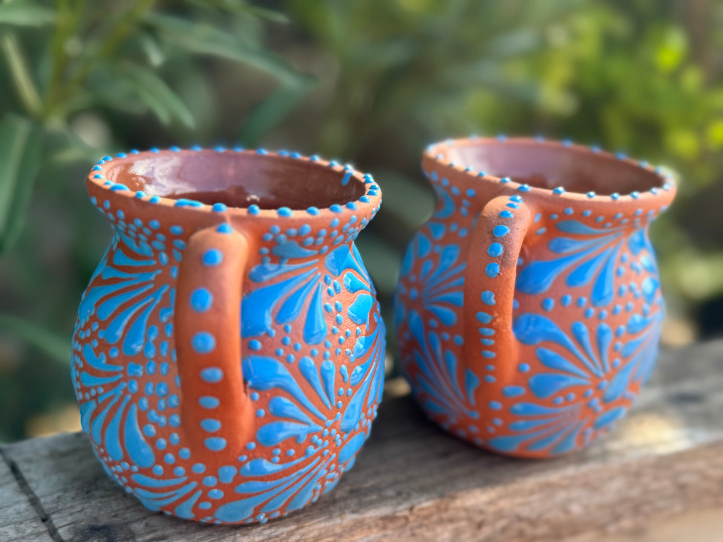 Set of Mugs / Terracotta Color base with blue