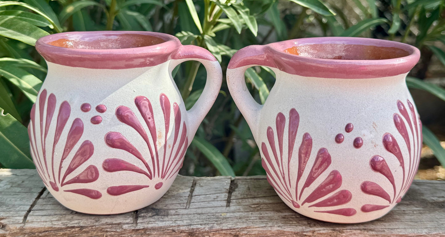 Set of Barro Talavera Style Mugs /Pink strokes