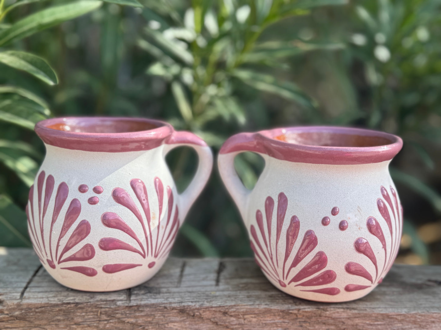 Set of Barro Talavera Style Mugs /Pink strokes