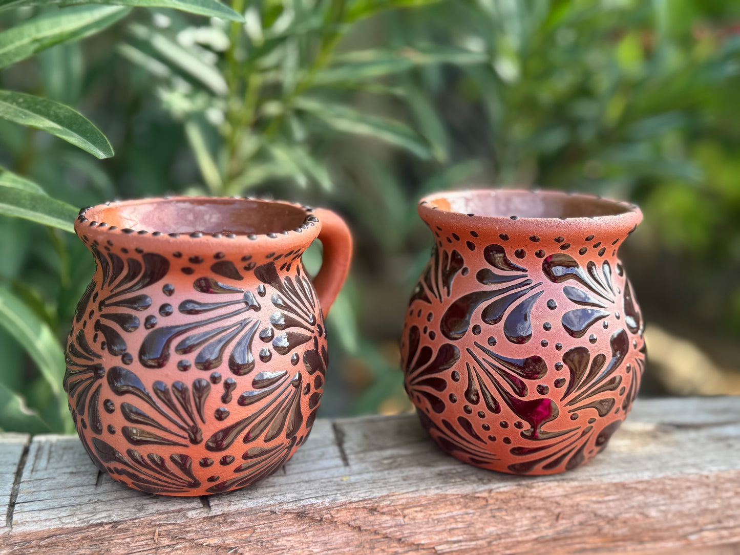 Set Of Barro Mugs/ Terracotta base with brown strokes