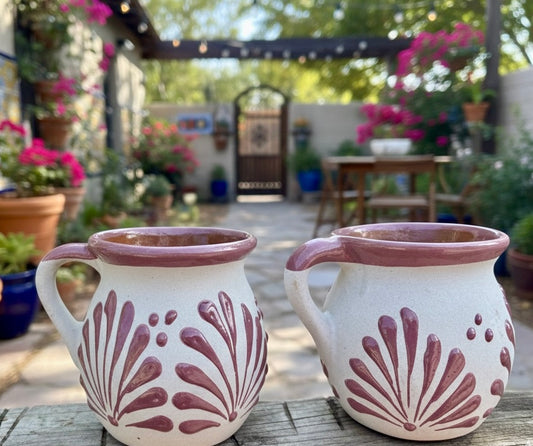 Set of Barro Talavera Style Mugs /Pink strokes