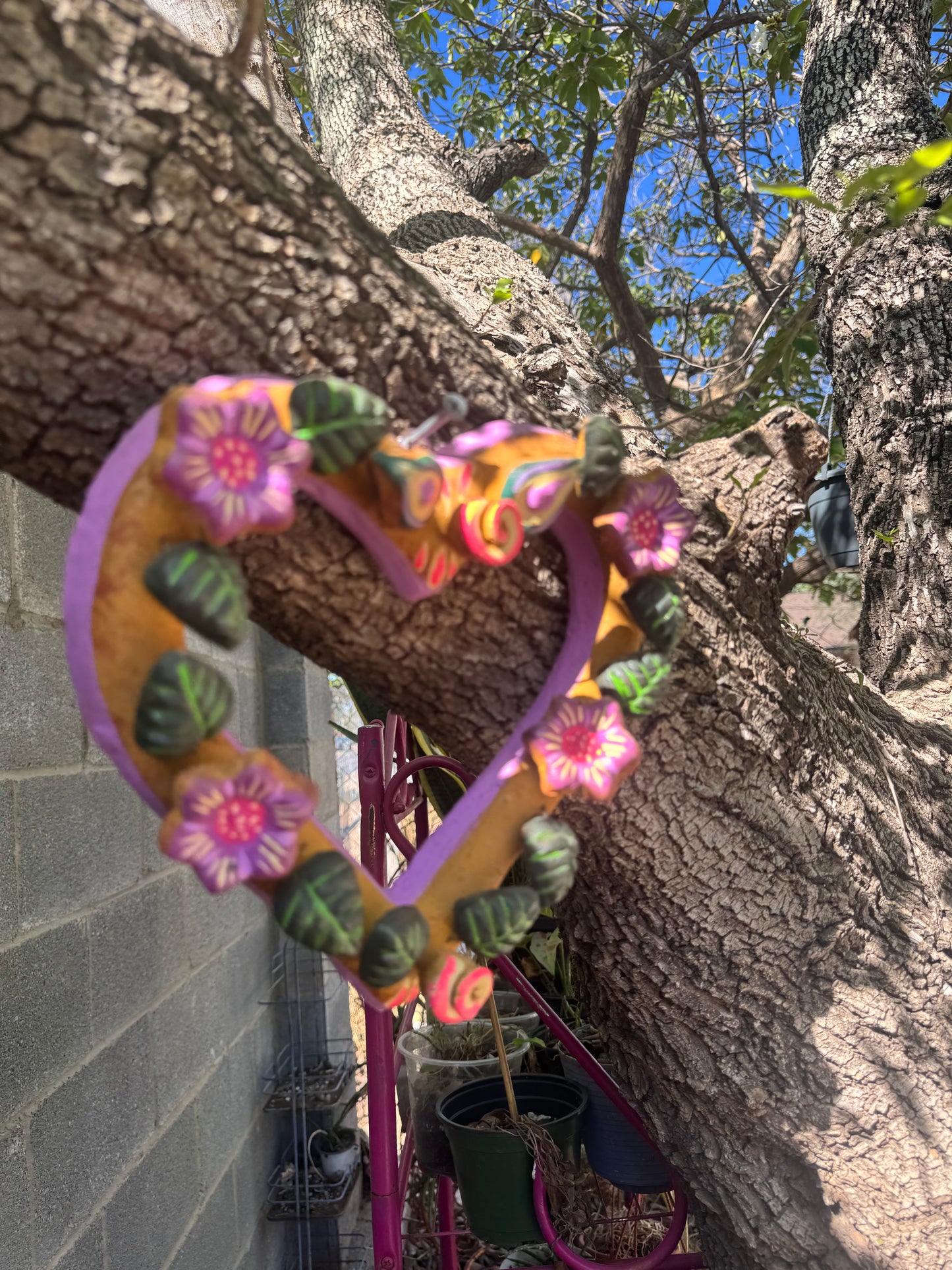Barro Heart with Flowers made by Mexican Artesanos hand
