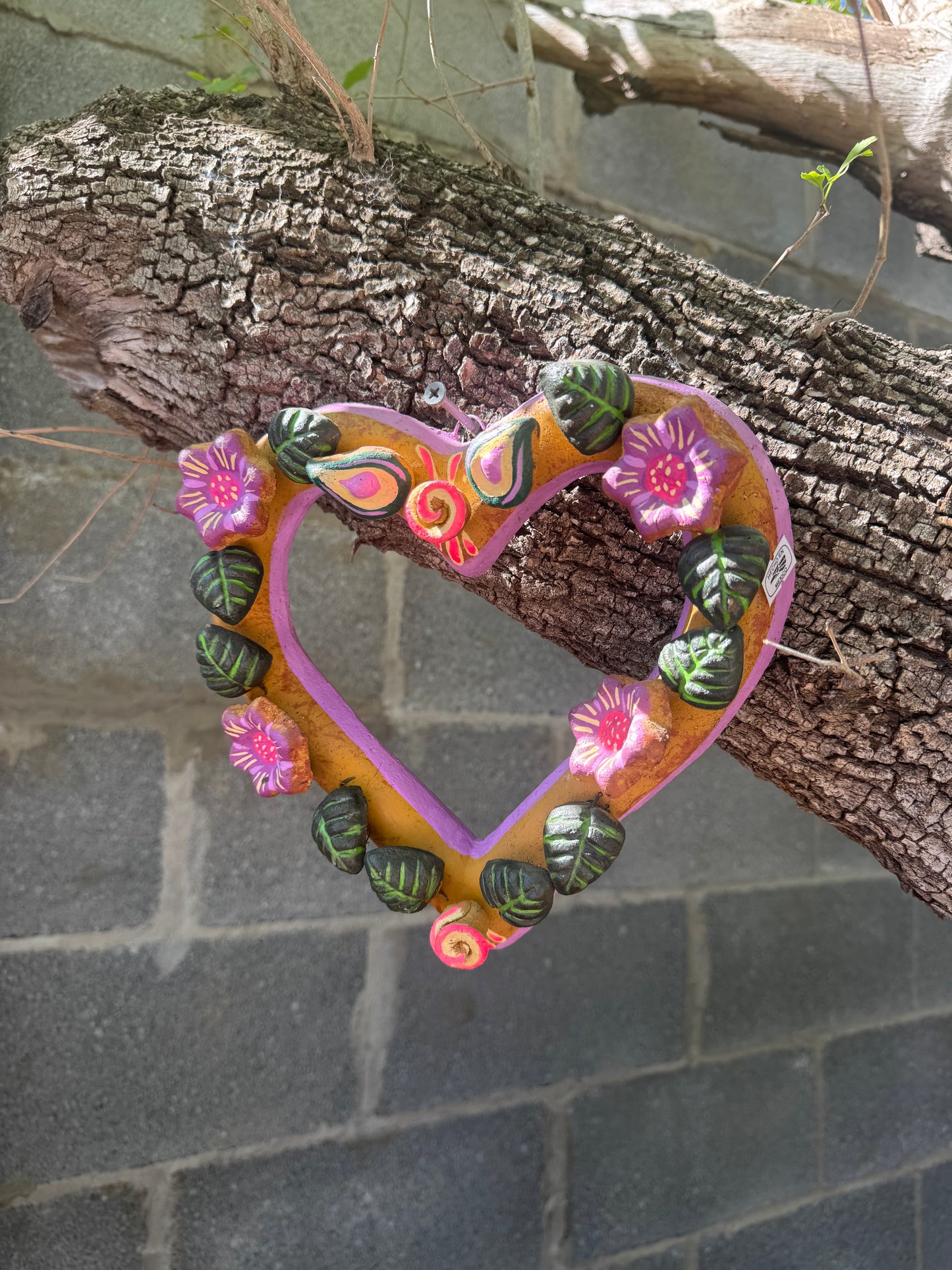 Barro Heart with Flowers made by Mexican Artesanos hand