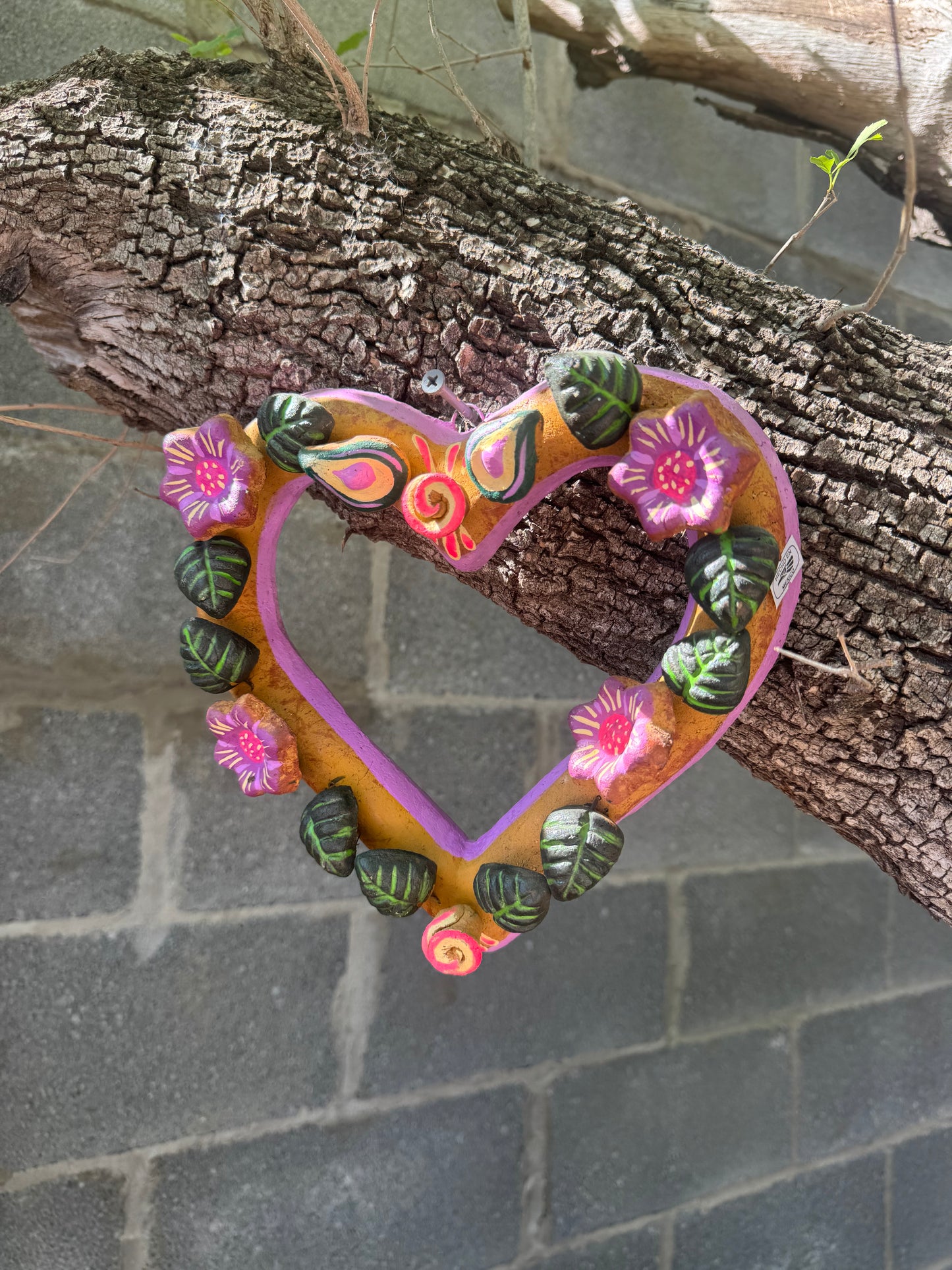 Barro Heart with Flowers made by Mexican Artesanos hand