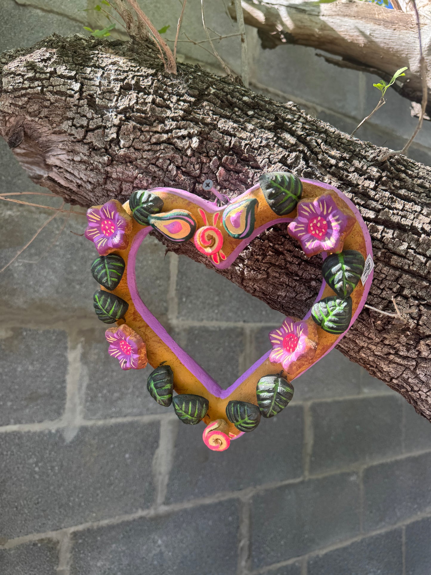 Barro Heart with Flowers made by Mexican Artesanos hand