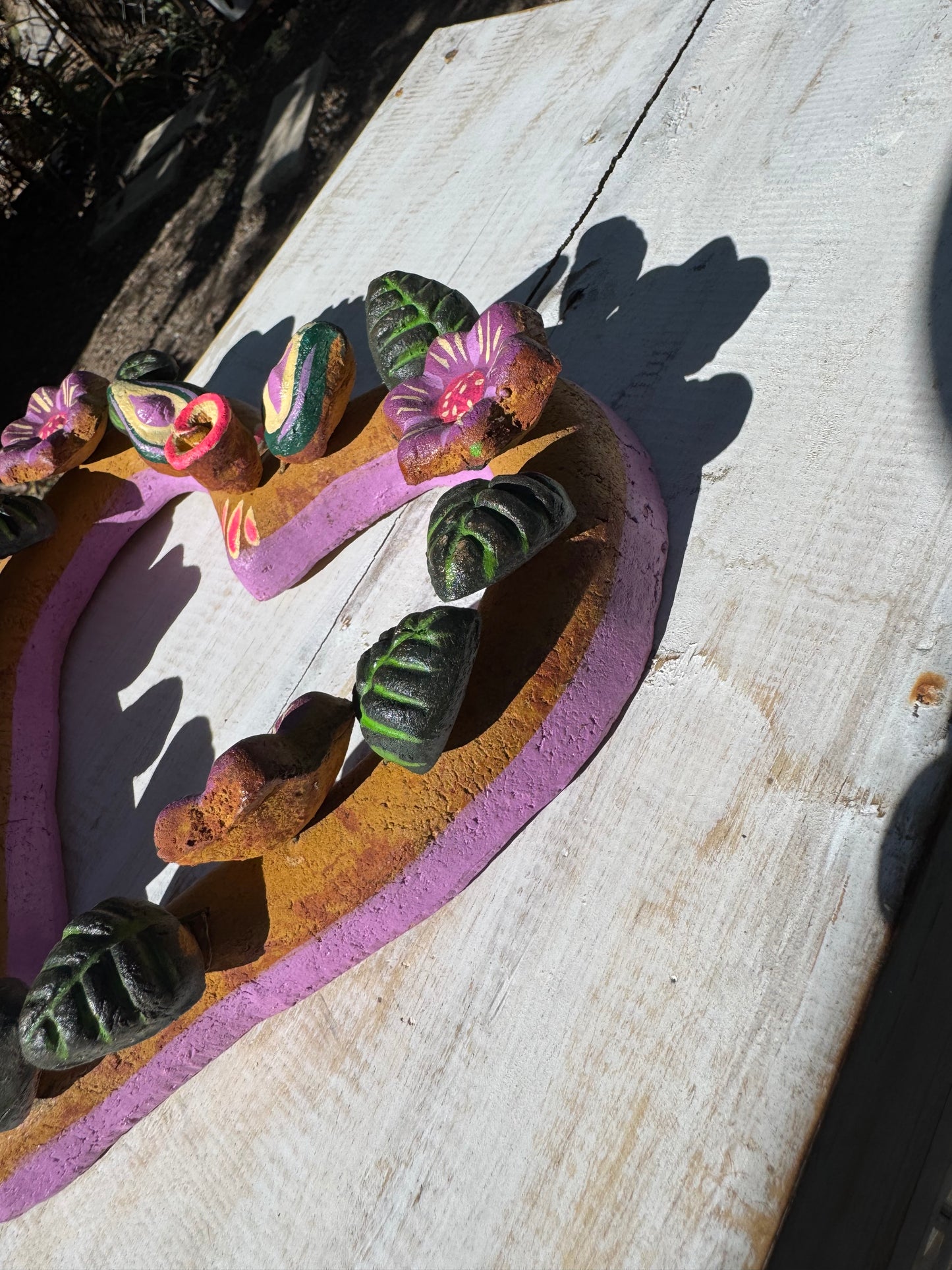 Barro Heart with Flowers made by Mexican Artesanos hand