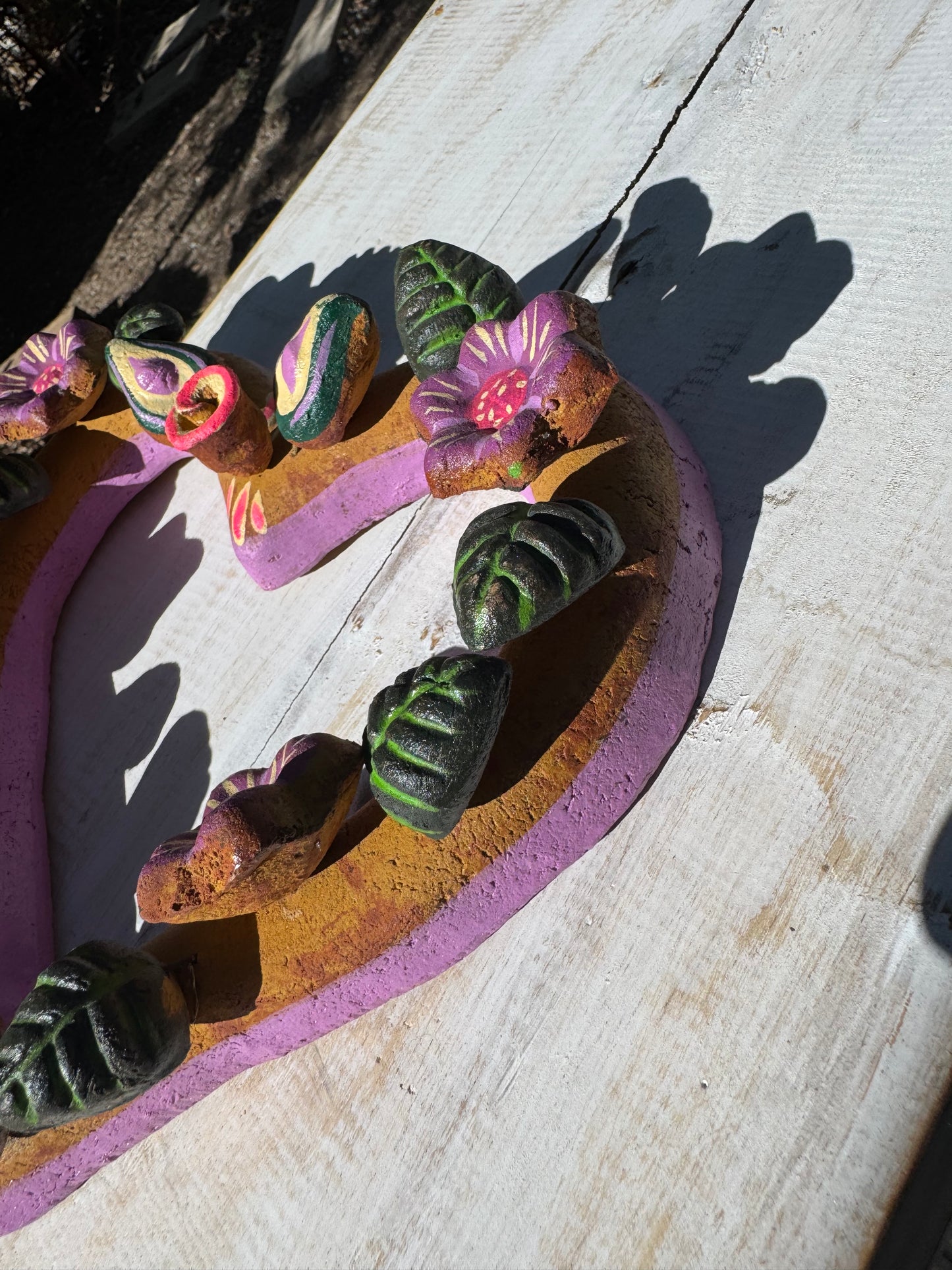 Barro Heart with Flowers made by Mexican Artesanos hand