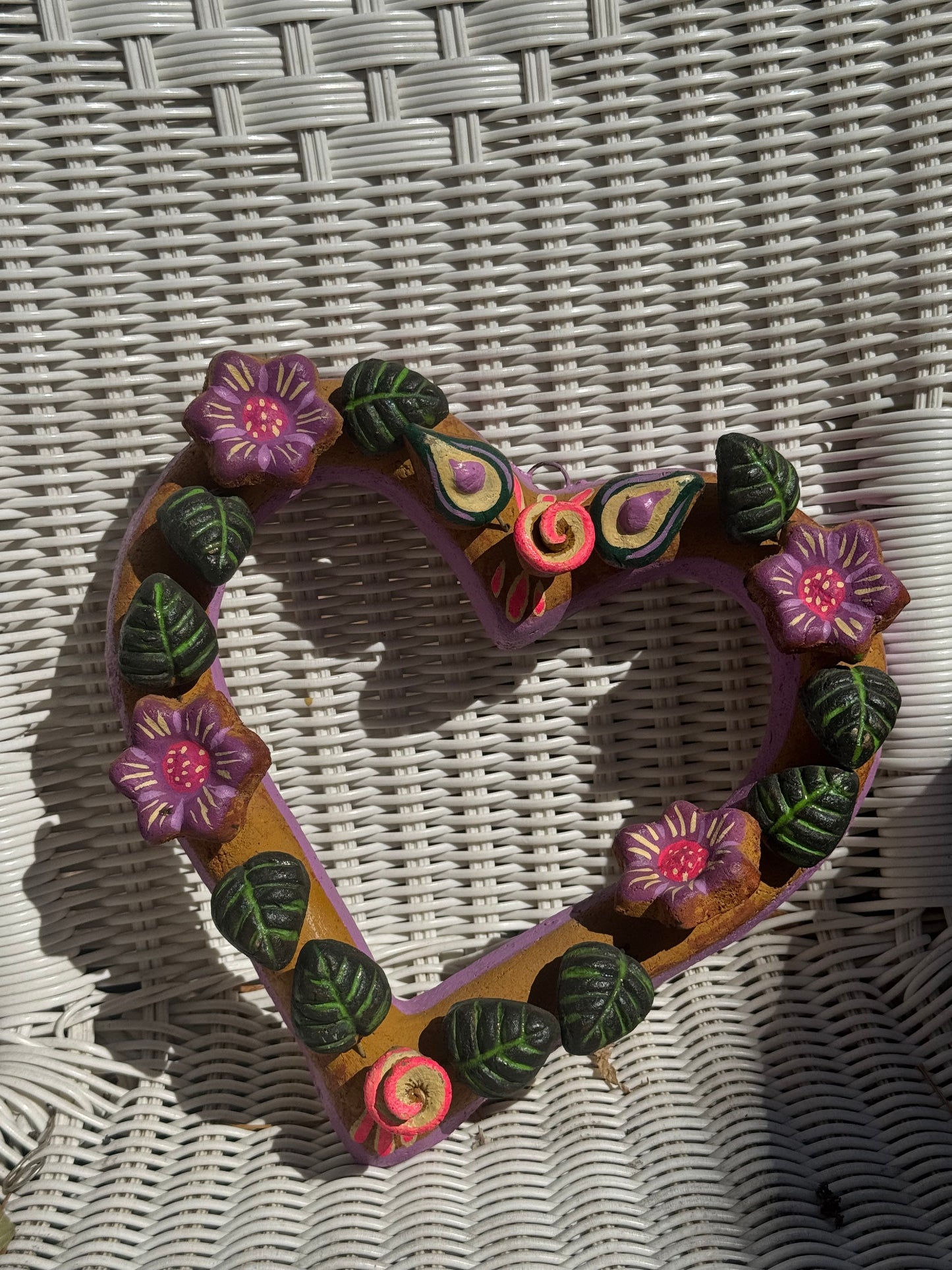 Barro Heart with Flowers made by Mexican Artesanos hand